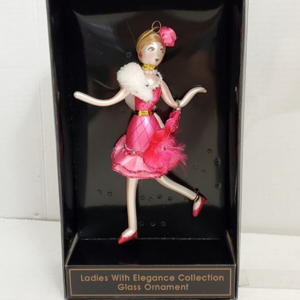 LADIES WITH ELEGANCE BLOWN GLASS ORNAMENT PINK PARTY LADY NIB NWT Rare!